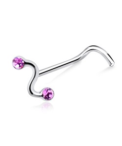 Stone Encrusted Curved Nose Stud Silver NSKB-46